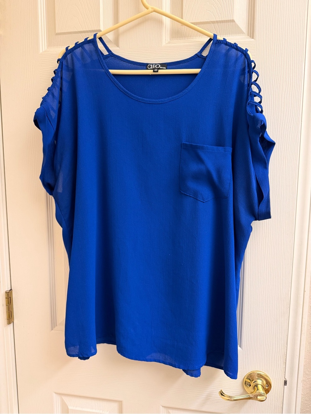 cleo Cobalt Blue Cold-Shoulder Pocket Top